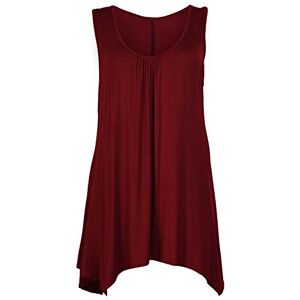 Purple Hanger Womens Sleeveless Ladies Stretch Gathered Round Neck Uneven Hem Long Vest T-Shirt Top Burgundy 12-14