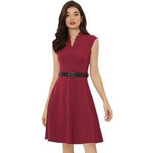 Allegra K Elegant Dress for Women's Split Neck Wear to Work Sleeveless Dresses Wine Red M