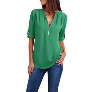 Generic Long Sleeve Tops for Women UK Summer Zipper V Neck Solid Colour Blouse Ladies Casual Loose Fit T Shirts Elegant Dressy Tunics Green