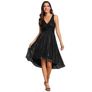 Ever-Pretty Women's A Line V Neck Sleeveless Pleated High Low Wedding Guest Dress Black 12UK