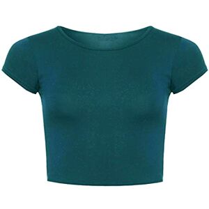 Fairy Trends Ltd Womens Plain Crop Short Sleeve Top Round Neck Stretch Ladies Bra Vest (Teal UK 12-14)