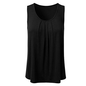 KaloryWee Sale Clearance Women's Casual Sleeveless Tunic Tops Pleated Scoop Neck Loose Fit Tank Crop Top Black