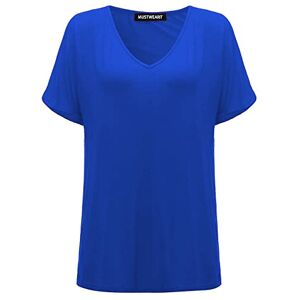 Xubidubi Womens Oversized Fit V Neck Top Ladies Baggy Loose Plus Size Batwing Turn Up Sleeve Basic Casual T-Shirt UK Sizes 8-26 Royal Blue