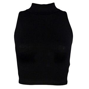 GirlzWalk&#174; Women’s Plain Sleeveless Crop Top - Ladies Streetwear Stretchy Slim Fit Mock Turtle Neck Shirts (Black, 8-10)