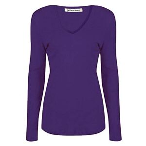 janisramone Womens Ladies V Neck Long Sleeve T-Shirt Stretchy Plain Jersey Slim Fit Casual Basic Tee Tops Purple