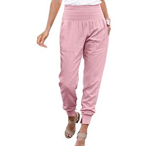 BUKINIE Womens Pencil Pants Elastic Waist Solid Color Casual Trousers Slim Fit Skinny Stretchy Work Pants Sweatpant Pink