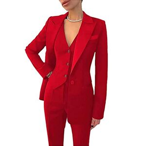 Leader Of The Beauty Leader of Beauty Women's Red 3 Piece Solid Work Pant Suit for Women Business Office Lady Suits Sets S