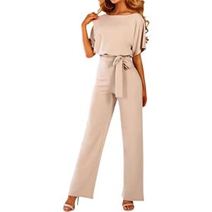 FeMereina Women's Casual Jumpsuits Loose Batwing Sleeve Crewneck Rompers Long Pants Belted Wide Legs Overall S-2XL (Apricot, 3X-Large)