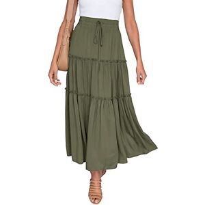 Ahafeni Women 's Boho Maxi Skirt Ladies Ruffle A Line Elasticated Waist Swing Beach Long Skirts (Army Green, L)