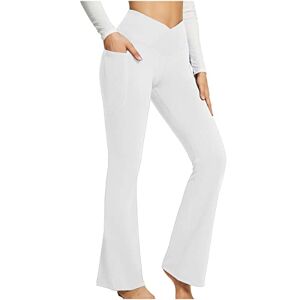 PRiME AMhomely Women's Boot Cut High Waisted Flared Yoga Pants Workout Casual Trousers Sweatpants Wide Leg Lounge Pajamas Pants Comfy Drawstring Workout Joggers Pants with Pockets White, M