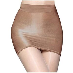 YILEEGOO Women See Through Micro Mini Skirt Stretchy Shiny Sheer Semi Opaque High Waist Bodycon Nightclub Dress (Brown, One Size)