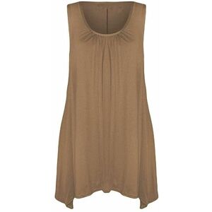 Shopygirls Women Ladies Hanky Hem Sleeveless Flared Jersey Long Tunic Flared Swing Vest Top (26, Mocha)