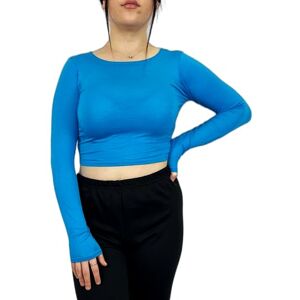 Luxe Womens Crop Long Sleeve T Shirt Ladies Short Plain Basic Round Neck Shirts Top 8-14 Turquoise