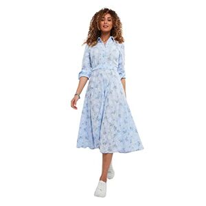 Joe Browns Women's Floral Flattering Tie Waist Button Down Shirt Dress Casual, Blue, 18 UK/Petite