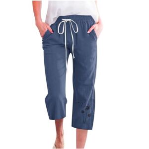 Générique Women 3/4 Pants Beach Pants Summer Stretch Pants Vintage Breathable Pants Fashion Casual Pants High Waist Yoga Pants Female Casual Pants with Pockets 2024, Marine, XXL