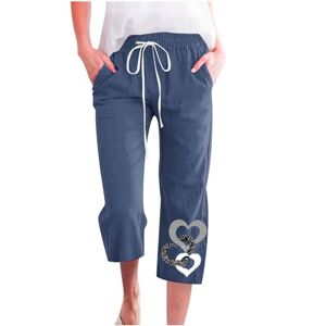 Générique Woman 3/4 Pants Beach Pants Summer Comfortable Pants Casual Fashion Pants Vintage Breathable Pants High Waist Yoga Pants Female Casual Pants with Pockets 2024, Marine, L