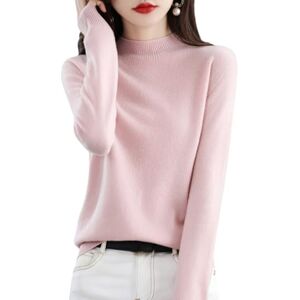 WIWIDANG Cashmere Sweaters for Women, 100% Cashmere Long Sleeve Crew Neck Soft Warm Pullover Knit Jumpers (UK, Alpha, L, Regular, Regular, Pink)