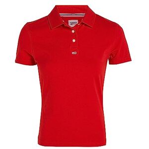 Tommy Jeans Women's Short-Sleeve Polo Shirt Essential Slim Fit, Red (Deep Crimson), XS