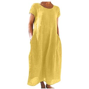 80s Fancy Dress For Women Long Sleeve Maxi Dress Black Mini Dress Day Dresses for Women UK Crew Neck Solid Color Linen Dresses with Pockets Cotton Linen Blend Maxi Dresses Loose Summer Dresses Sweater Dress (Yellow, 3XL)