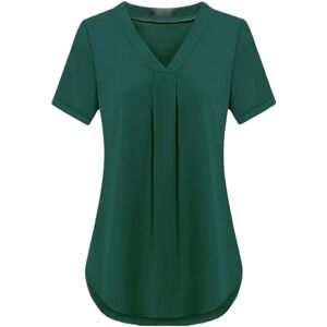 HEXHUASR T Shirts For Women Summer Women's Clothing Casua V-neck Short Sleeve Shirt Solid Color Loose Pleated Chiffon T-shirt S-6xl-green-s