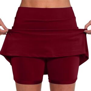 Big Deals Day June JiaMeng-ZI Trendy Skorts with Pockets Tummy Control Plus Size Skorts for Women High Waist Athletic Sports Pants Skirt Casual Short Pants Wine