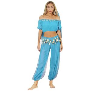 Hedmy Womens Sparkling Belly Dance Christmas Dancewear Costume Crop Top Bra Top with Bloomers Chiffon Dancing Skirt Sky Blue One Size