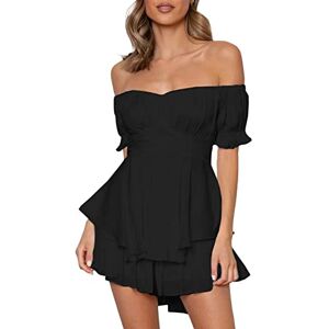 Yoisdtxc Women's Retro Fairy Lace Mini Skirt Off Shoulder Backless Ruffles Solid Color Y2K Tube Top Dress Street Wear (B-Black, L)