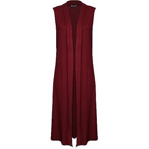 EMRE FASHION&#174; Women’s Ladies Plain Sleeveless Waterfall Boyfriend Cardigans Open Front Long Length Maxi Floaty Duster Jacket Vest Coat Top (Wine, 12/14)