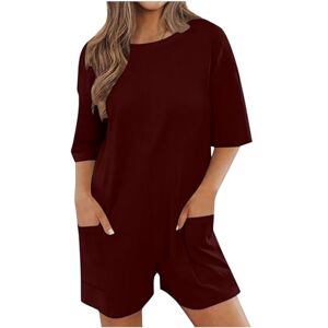 Short Jumpsuits For Women Tummy Control Keepink Oversized Rompers for Women 2024 Summer Casual Short Jumpsuits Half Sleeve Crew Neck Loose T-Shirt Romper with Pockets Athletic Workout Onesie Ladies Short Overalls Trendy