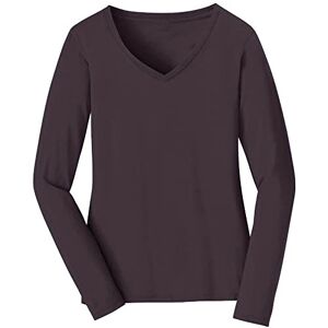 Elum New Women's Ladies Long Sleeve V Neck Basic Top Jersey Plain Stretchy Slim Fit Casual Wear T-Shirt Tee Tops UK 8-26 Brown