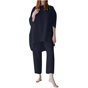 Clearance!Hot Sale!Cheap! AMhomely Two Piece Outfits for Women Cotton Linen Long Sleeve Crewneck Pajama Sets Tops and Long Pants Set Tracksuit Lounge Set Summer 2 Piece Outfits Basic Top Cropped Wide Leg Pants Set Jumpsuits