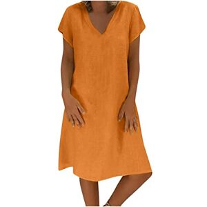 Womens Dresses 0404a39 Kaftan Dresses for Women UK Short Sleeve V Neck Plus Size Dress High Waist A Line Flowy Solid Beach Cotton Linen Long Kaftan Midi Dress Sales Clearance