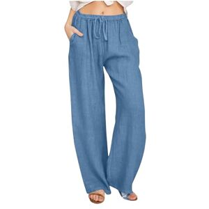 Chdirnely Womens Linen Trousers Lightning Deals of The Day Summer Casual Loose Fit Baggy Trousers with Pockets Comfy Cotton Linen Lounge Pants with Pockets Wide Leg Pant