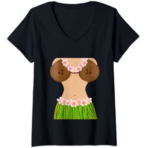 Hawaiian Halloween Party Gifts Womens Hawaiian Coconut Shell Bra Funny Halloween Party V-Neck T-Shirt