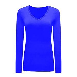 KATSSI Women’s Ladies Long Sleeve Stretch Plain V Neck T Shirt Top Royal Blue