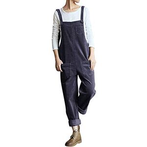 Petalum Womens Casual Corduroy Jumpsuit Retro Sleeveless Bib Overalls Dungarees with Pockets (Dark Blue, S)