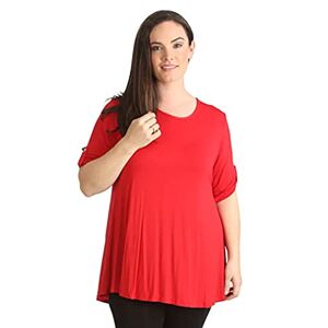 Purple Hanger New Womens Plus Size Stretch Fit Round Neck Plain Button Tops Ladies Three Quarter Turn Up Sleeve T-Shirt Top Red Size 18