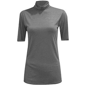 Fairy Trends Ltd FAIRY TRENDZ LTD Women's Short Sleeve Turtleneck Jumper Ladies Polo Neck Short Sleeve Stretchy Bodycon Casual Top (Charcoal UK 12-14)