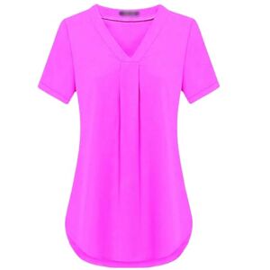 HEXHUASR T Shirts For Women Summer Women's Clothing Casua V-neck Short Sleeve Shirt Solid Color Loose Pleated Chiffon T-shirt S-6xl-rose-4xl