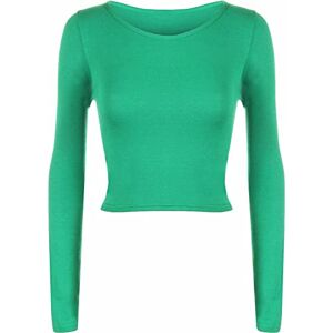 Fairy Trends Ltd Womens Crop Long Sleeve T Shirt Ladies Short Plain Basic Round Neck Shirts Top 8-14 (Jade Green UK 12-14)