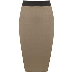 Purple Hanger Womens Pencil Stretch Tube Wiggle Ladies Contrast Elasticated Waistband Fit Bodycon Plain Office Midi Skirt Mocha Size 8 - 10 (S/M)