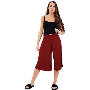 STAR FASHION Ladies Culottes Palazzo Shorts Wide Leg Flared Elasticated Stretchy Loose Short Trousers Pants Casual Womens 3/4 Length Plain Culottes Shorts 8-26 Wine