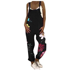 Binggong Jumpsuit Women's Summer Long Linen Look Bib Overalls Retro Summer Trousers Romper Baggy Trousers Romper with Pockets XL Black (black 2)