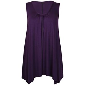 Purple Hanger Womens Sleeveless Ladies Stretch Gathered Round Neck Uneven Hem Long Vest T-Shirt Top Purple 20-22