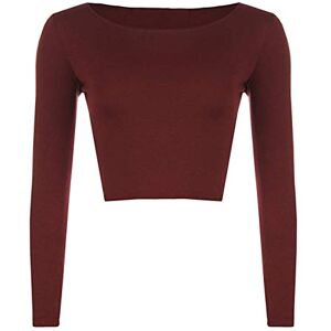 New Girl Fashions Malaika New Girl Women Ladies Plain Full Long Sleeve Round Scoop Neck Slim Fit Skinny Short Mini Crop Top Shirt Size S/M M/L 8 10 12 14 Wine