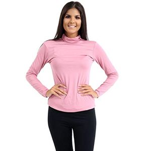 janisramone Womens Ladies Long Sleeve Turtle Polo Neck T-Shirt Slim Fit Jersey Casual Basic Plain Tee Vest Top Rose Pink