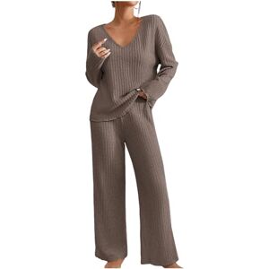 Loungewearxsp231115001yyy0104a934 Lounge Wear Sets for Women UK Solid Ribbed Pyjamas Tracksuits Full Set Knitted Co Ord Sets Two Piece Outfit Oversized Long Sleeve Tops Wide Leg High Waist Trousers Pants Fluffy Cosy Pyjamas