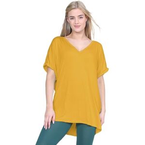 janisramone&#174; V Neck Tops for Women UK, Turn Up Short Sleeve Baggy Fit Oversized T-Shirts for Womens, Batwing Turn Up Sleeve Casual T-Shirt Sizes 8-26 Mustard