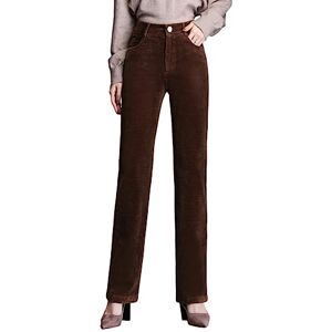 DISSA Women's Straight-Leg Trousers Khaki High-Waisted Plus Size Trousers Work Business Office Corduroy Spring and Autumn Thick Ladies Trousers,UK 18,P12