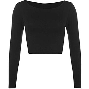 Malaika New Girl Women Ladies Plain Full Long Sleeve Round Scoop Neck Slim Fit Skinny Short Mini Crop Top Shirt Size S/M M/L 8 10 12 14 Black